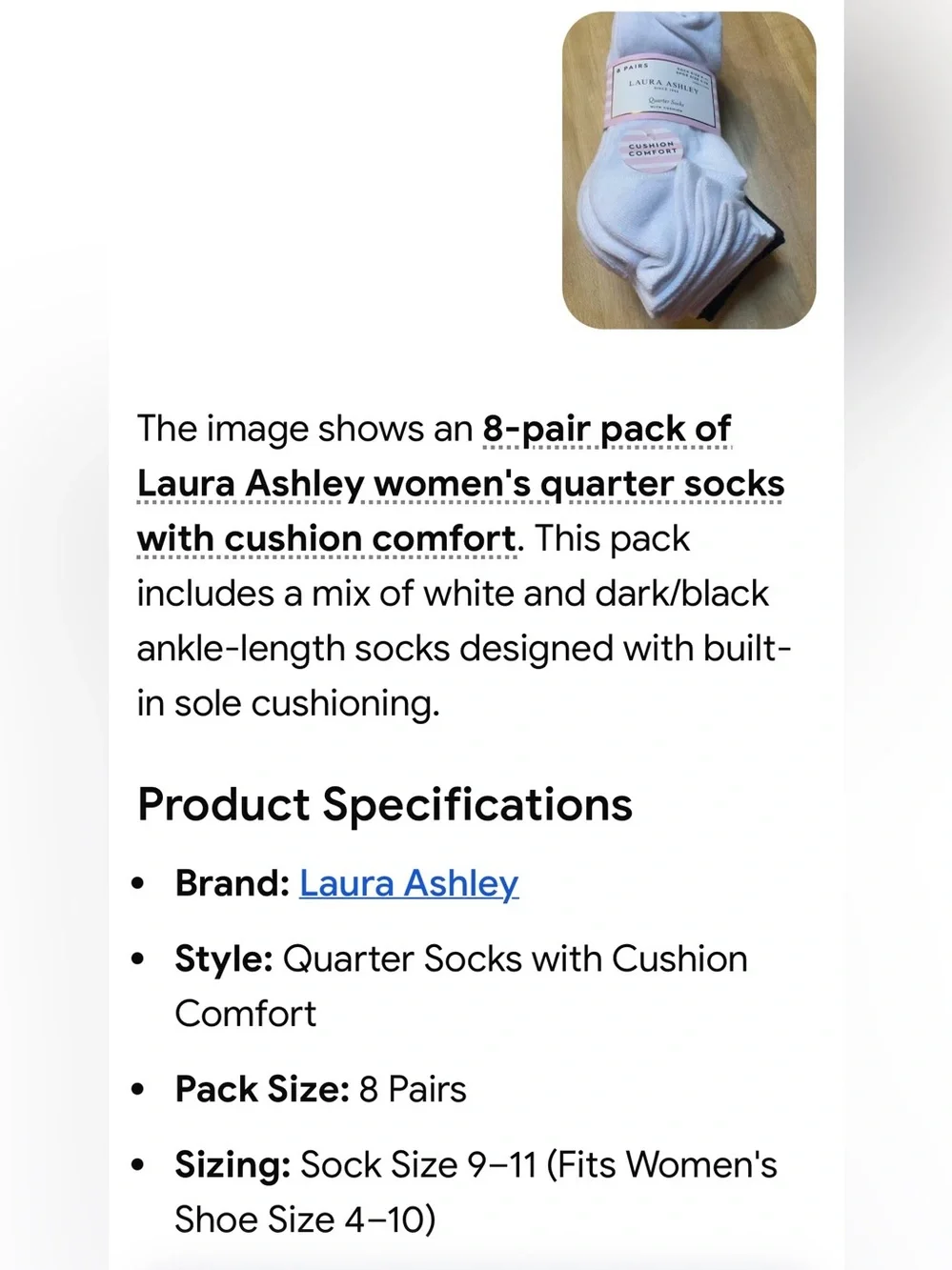#3262**Laura Ashley White Quarter Cushion Socks - 6 Pairs